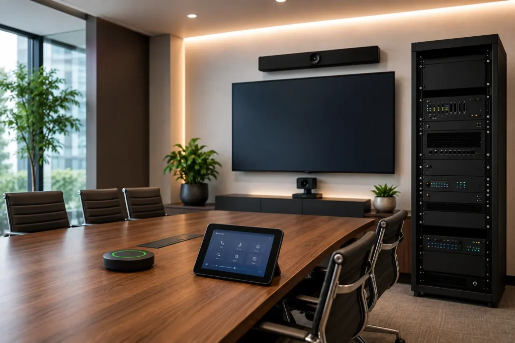 Modern Biamp Conference Room AV Setup for Hybrid Meetings