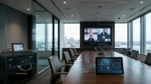 AMX programming and modern AV control systems in a commercial conference room